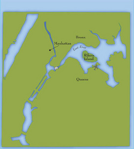 A map showing present-day Rikers Island
